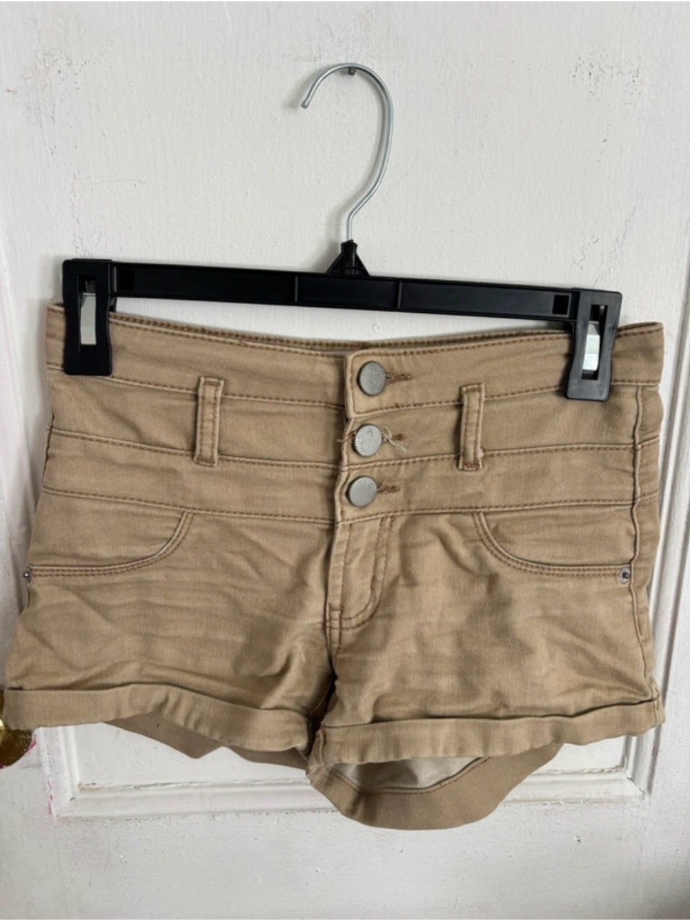 No Boundaries Tan High-Rise Triple-Button Jean Shorts